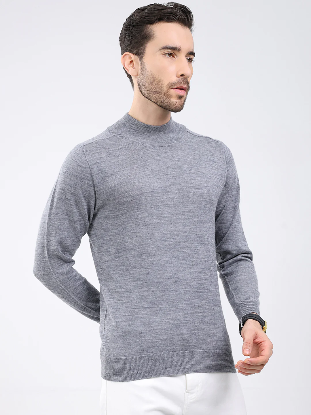 Luxuria Men Grey Solid High Neck Full Sleeve Pullover - Image 4