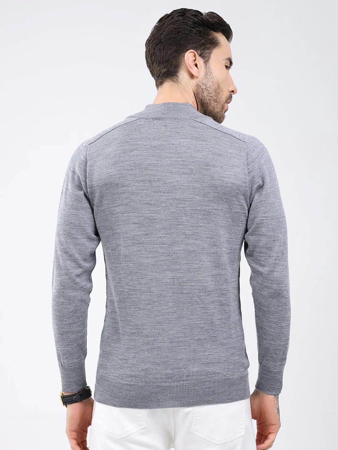 Luxuria Men Grey Solid High Neck Full Sleeve Pullover - Image 5