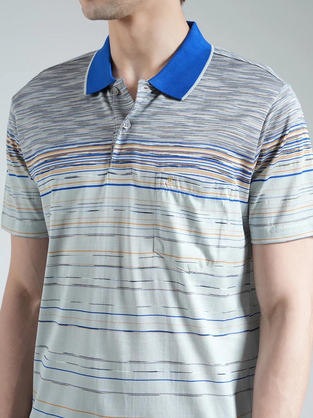 Luxuria Men Grey Stripe Collar Half Sleeve T-Shirt - Image 6