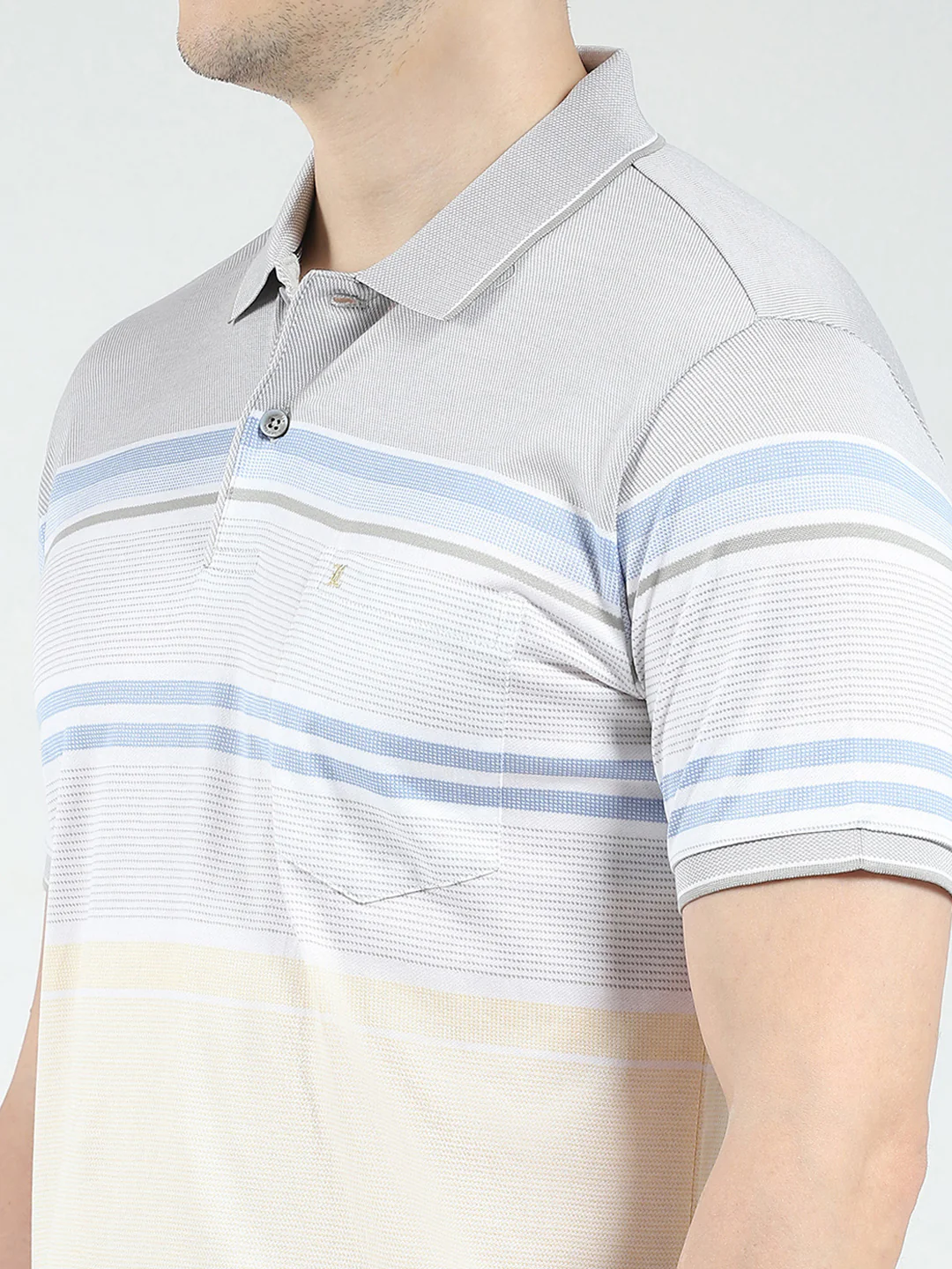 Luxuria Men Grey Stripe Collar Half Sleeve T-Shirt - Image 7