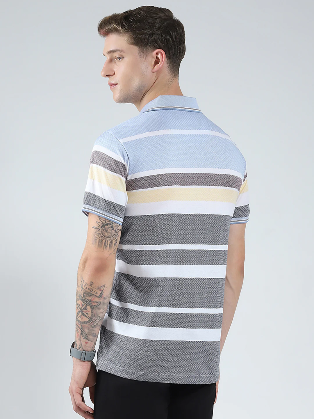 Luxuria Men Grey Stripe Collar Half Sleeve T-Shirt - Image 5