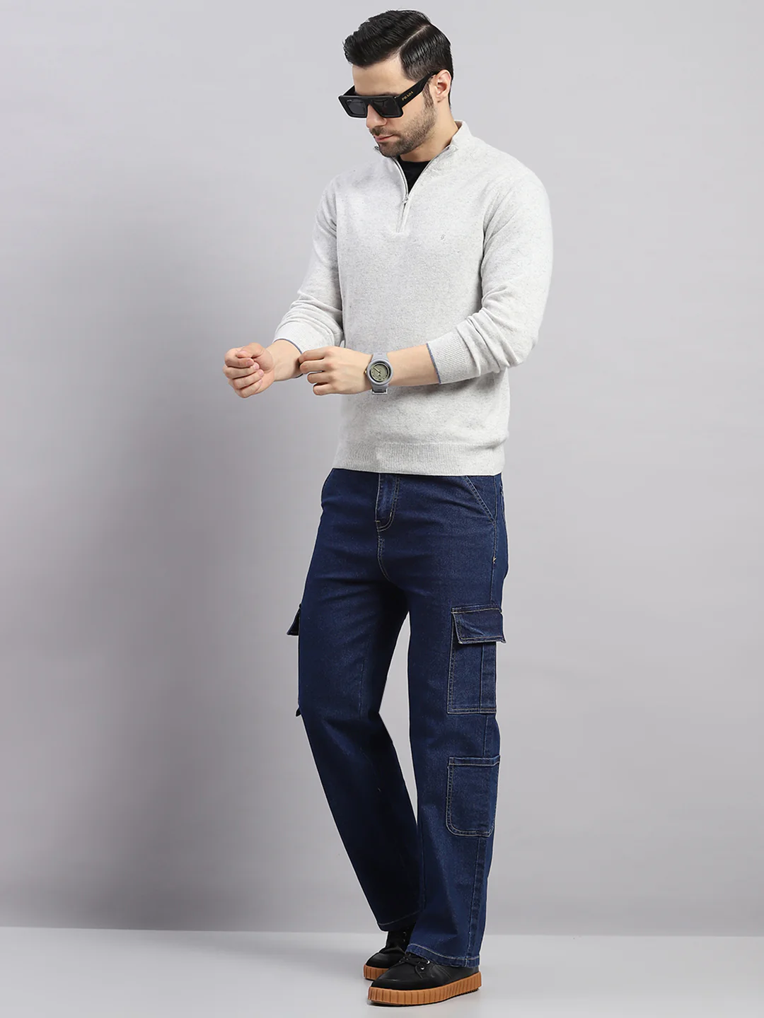 Luxuria Men Light Grey Solid Collar Full Sleeve Pullover - Image 2