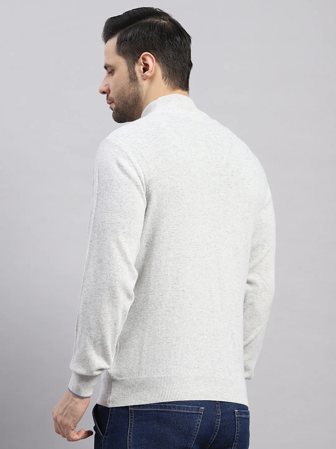 Luxuria Men Light Grey Solid Collar Full Sleeve Pullover - Image 5