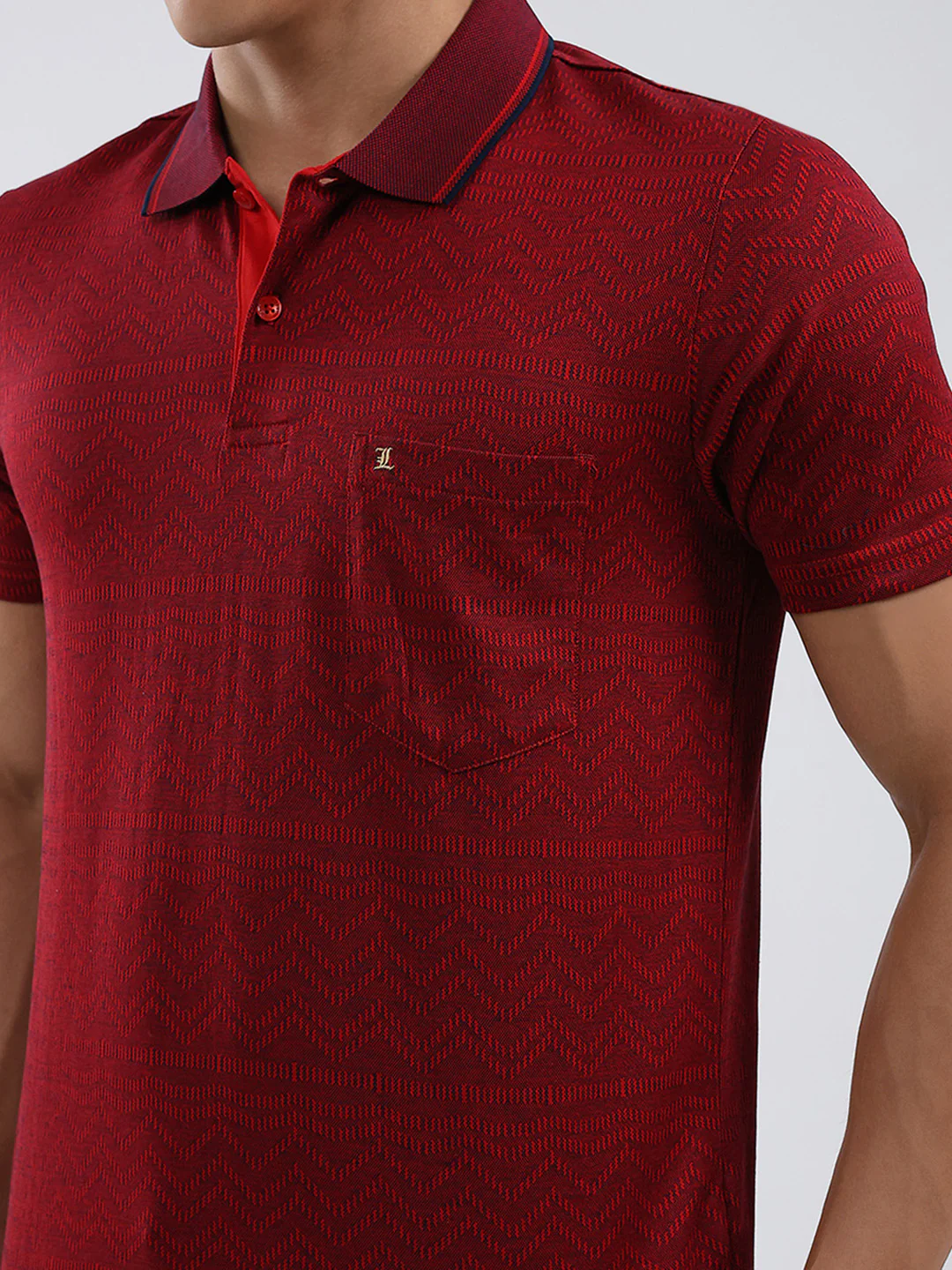 Luxuria Men Maroon Self Design Collar Half Sleeve T-Shirt - Image 7