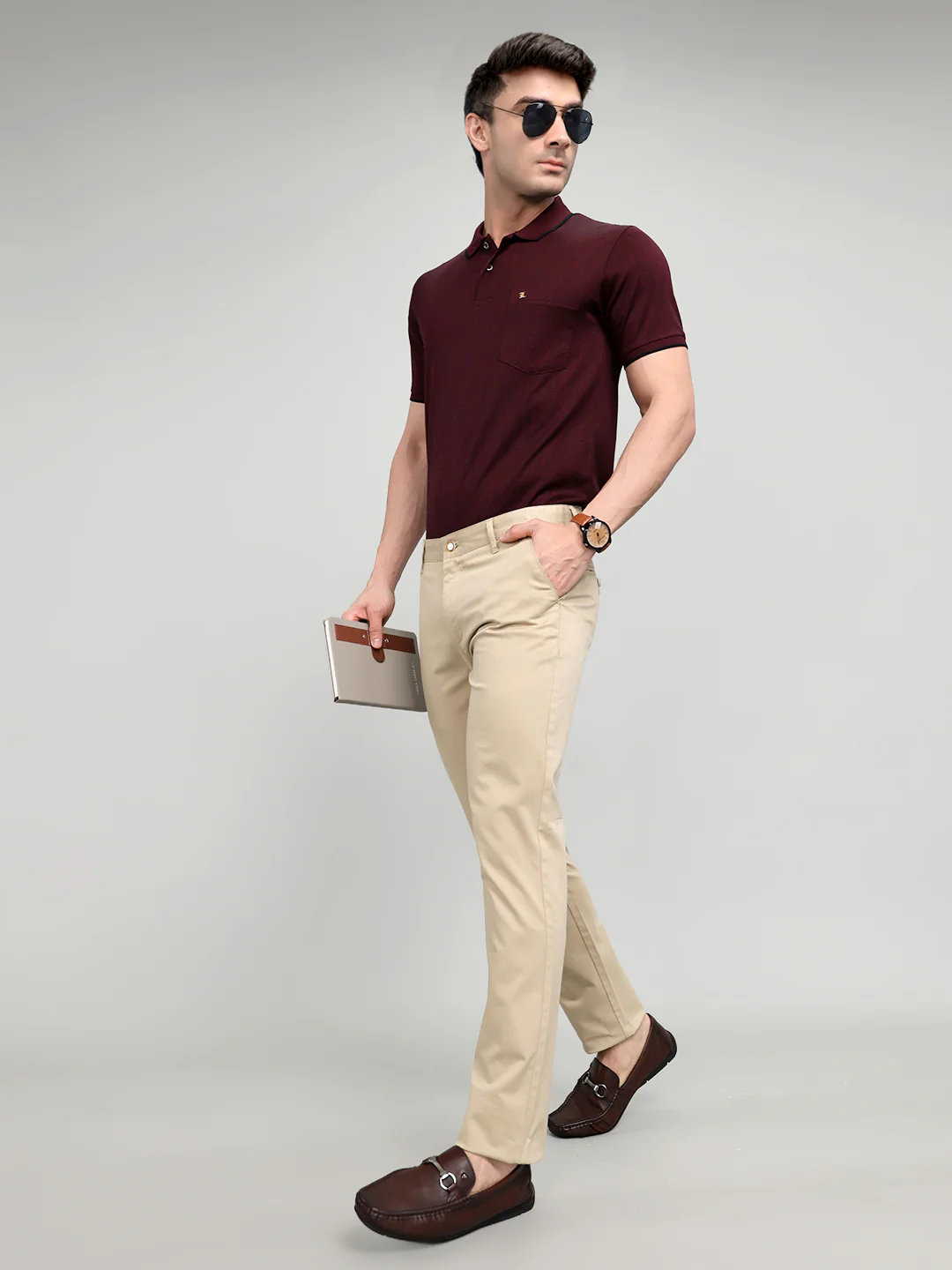 Luxuria Men Maroon Solid Collar Half Sleeve T-Shirt - Image 6