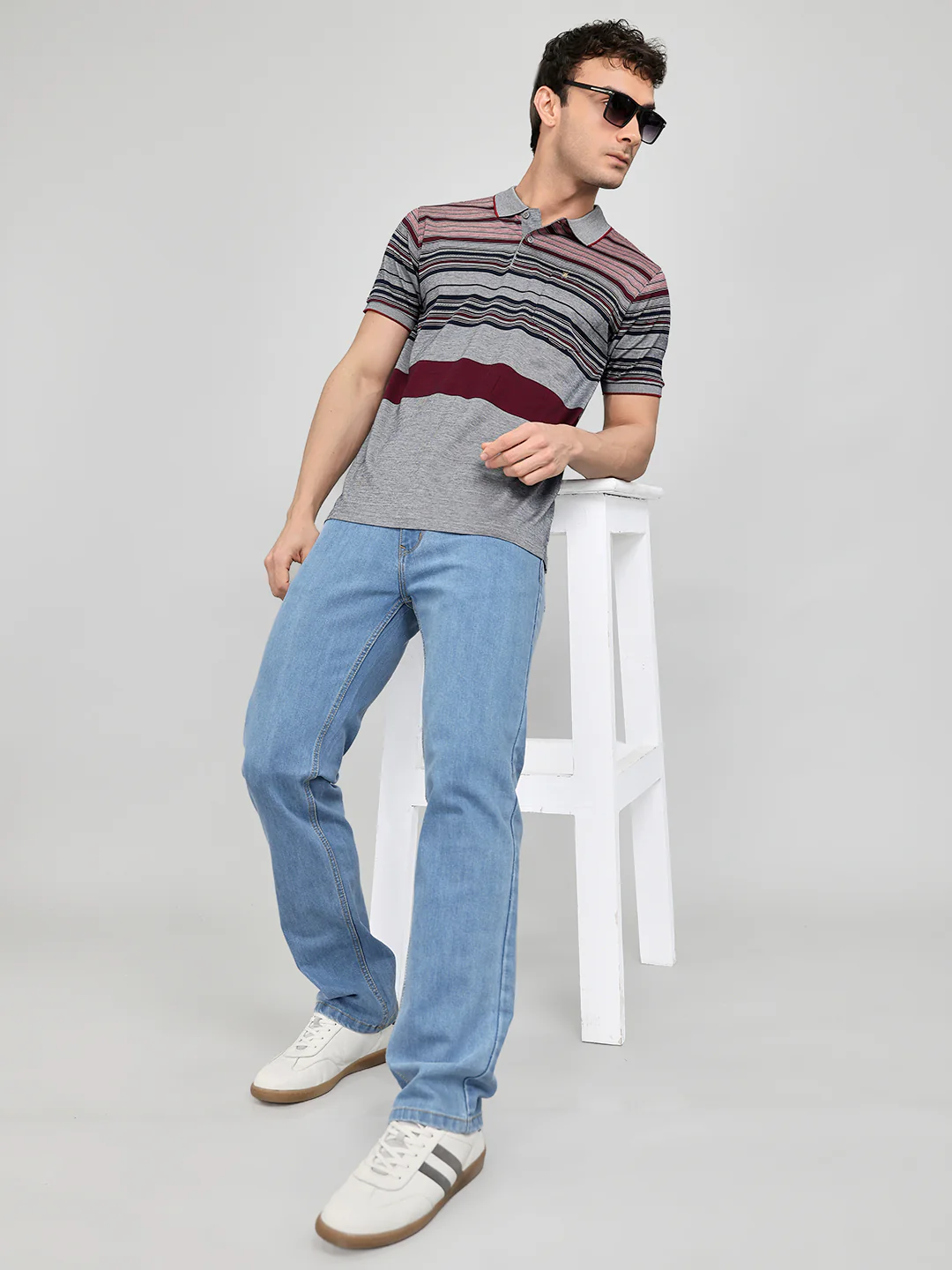Luxuria Men Maroon Stripe Collar Half Sleeve T-Shirt - Image 6