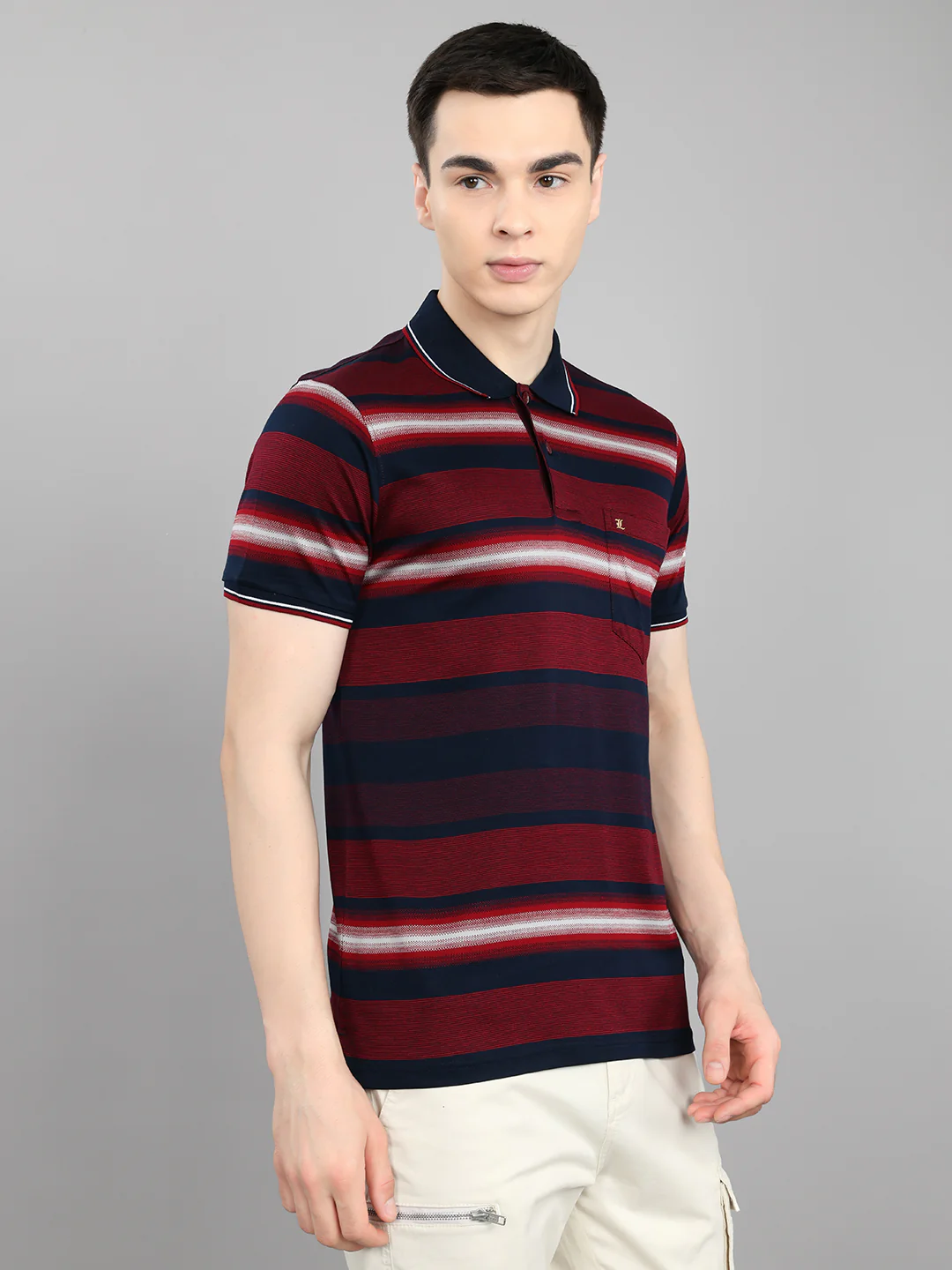 Luxuria Men Maroon Stripe Collar Half Sleeve T-Shirt - Image 3