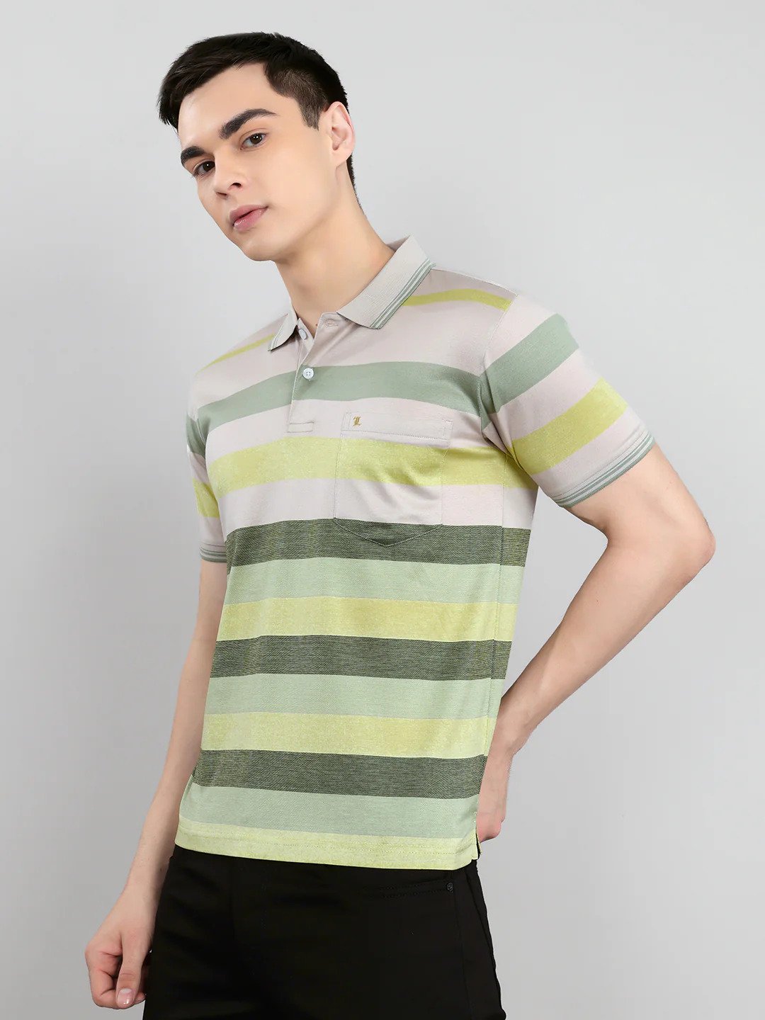 Luxuria Men Multicolor Stripe Collar Half Sleeve T-Shirt - Image 2