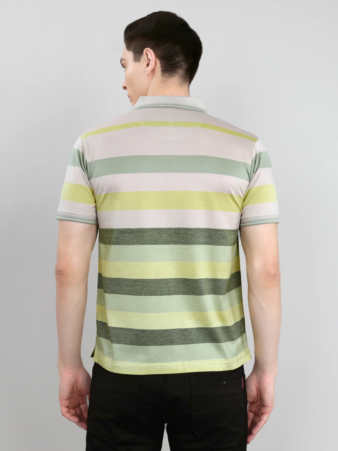 Luxuria Men Multicolor Stripe Collar Half Sleeve T-Shirt - Image 4