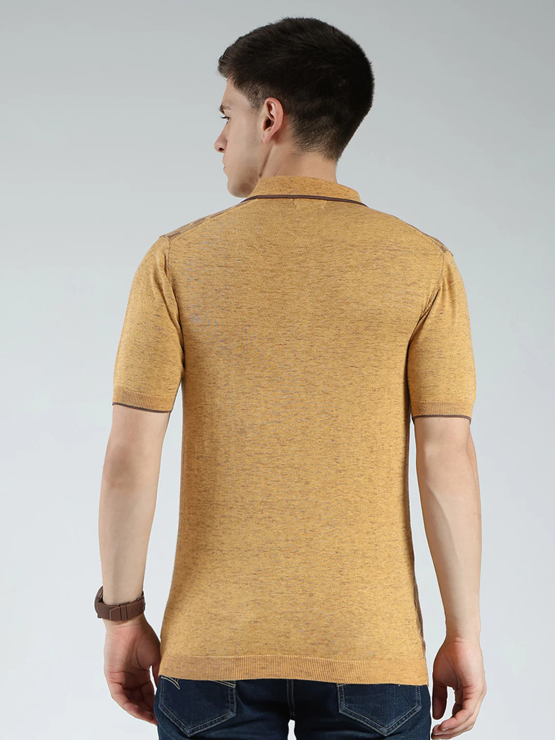 Luxuria Men Mustard Printed Collar Half Sleeve T-Shirt - Image 5