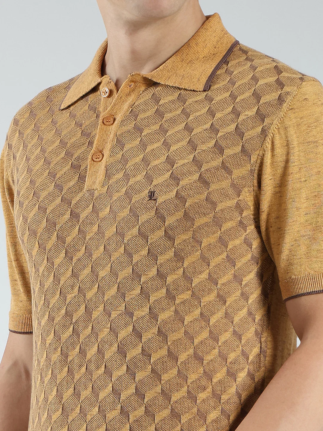 Luxuria Men Mustard Printed Collar Half Sleeve T-Shirt - Image 7
