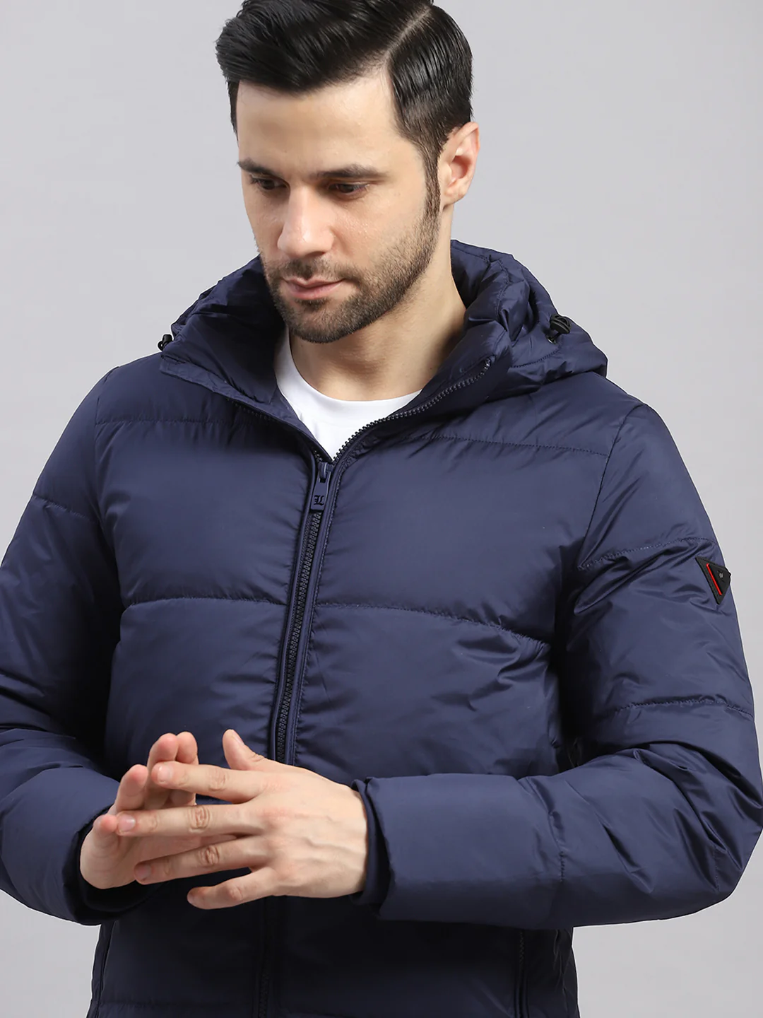 Luxuria Men Navy Blue Compressible Duck Down Hooded Jacket - Image 6
