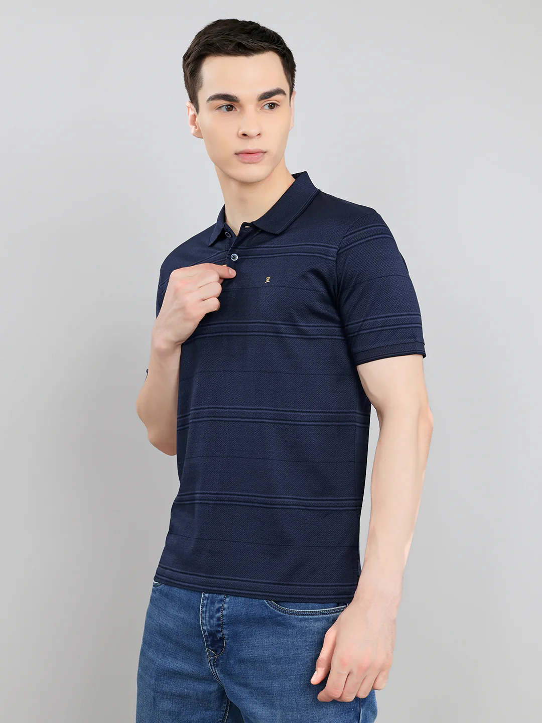 Luxuria Men Navy Blue Printed Collar Half Sleeve T-Shirt - Image 2