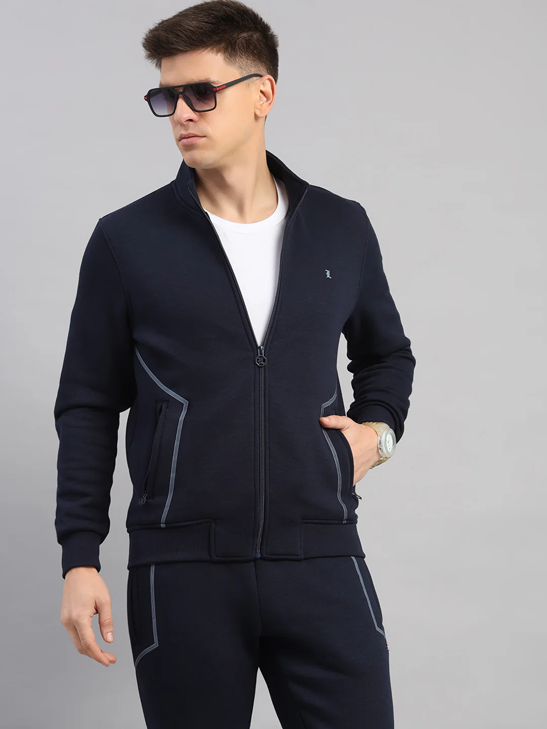 Luxuria Men Navy Blue Solid Collar Full Sleeve Winter Tracksuit - Image 6