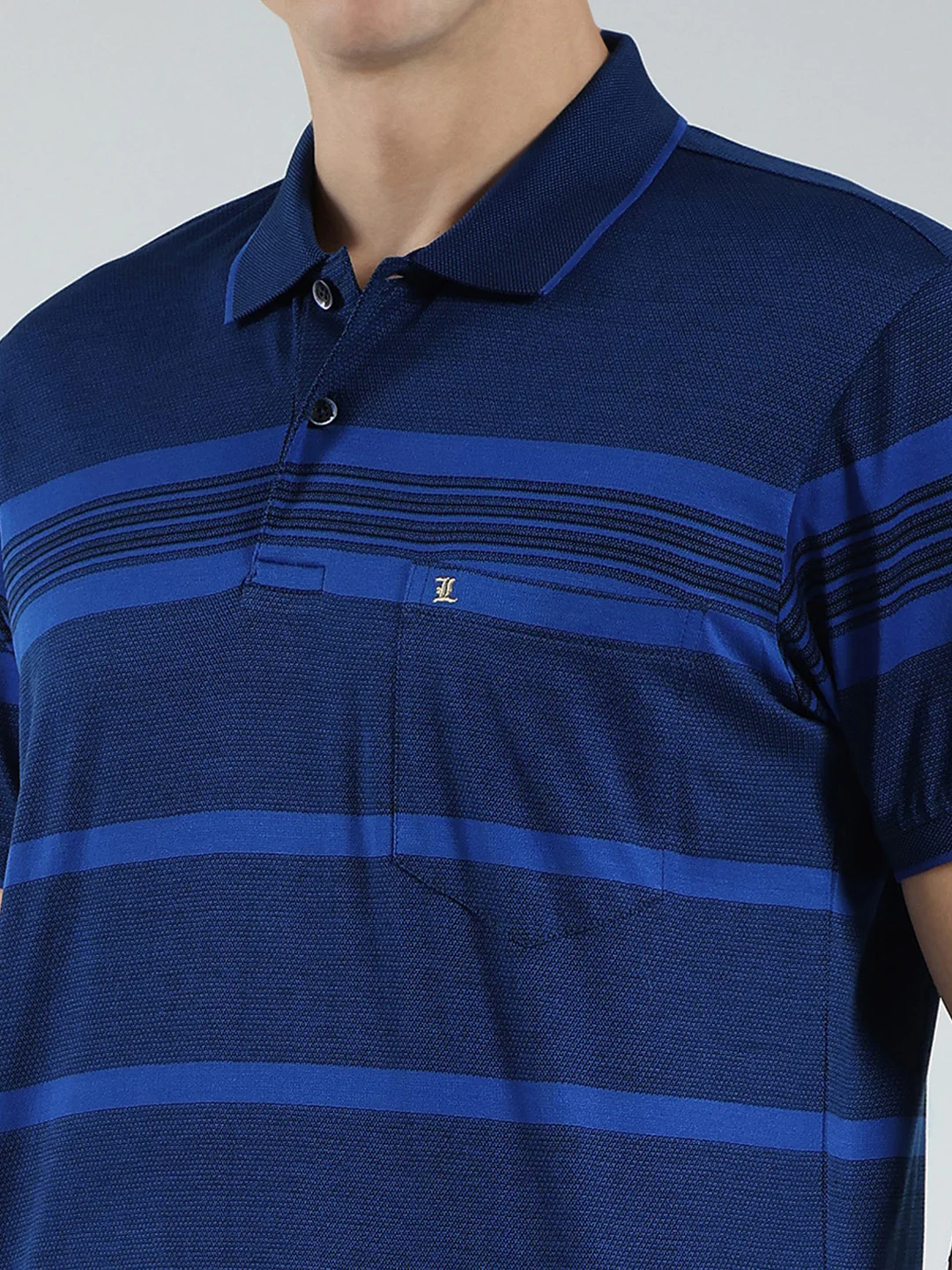 Luxuria Men Navy Blue Stripe Collar Half Sleeve T-Shirt - Image 7