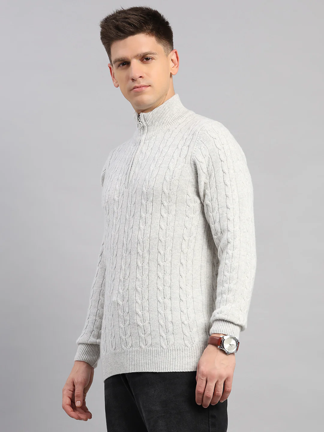 Luxuria Men Off White Self Design Round Neck Full Sleeve Pullover - Image 3