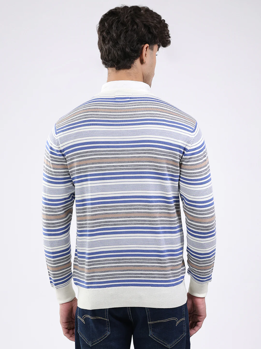Luxuria Men Off White Self Design Round Neck Full Sleeve Pullover - Image 5