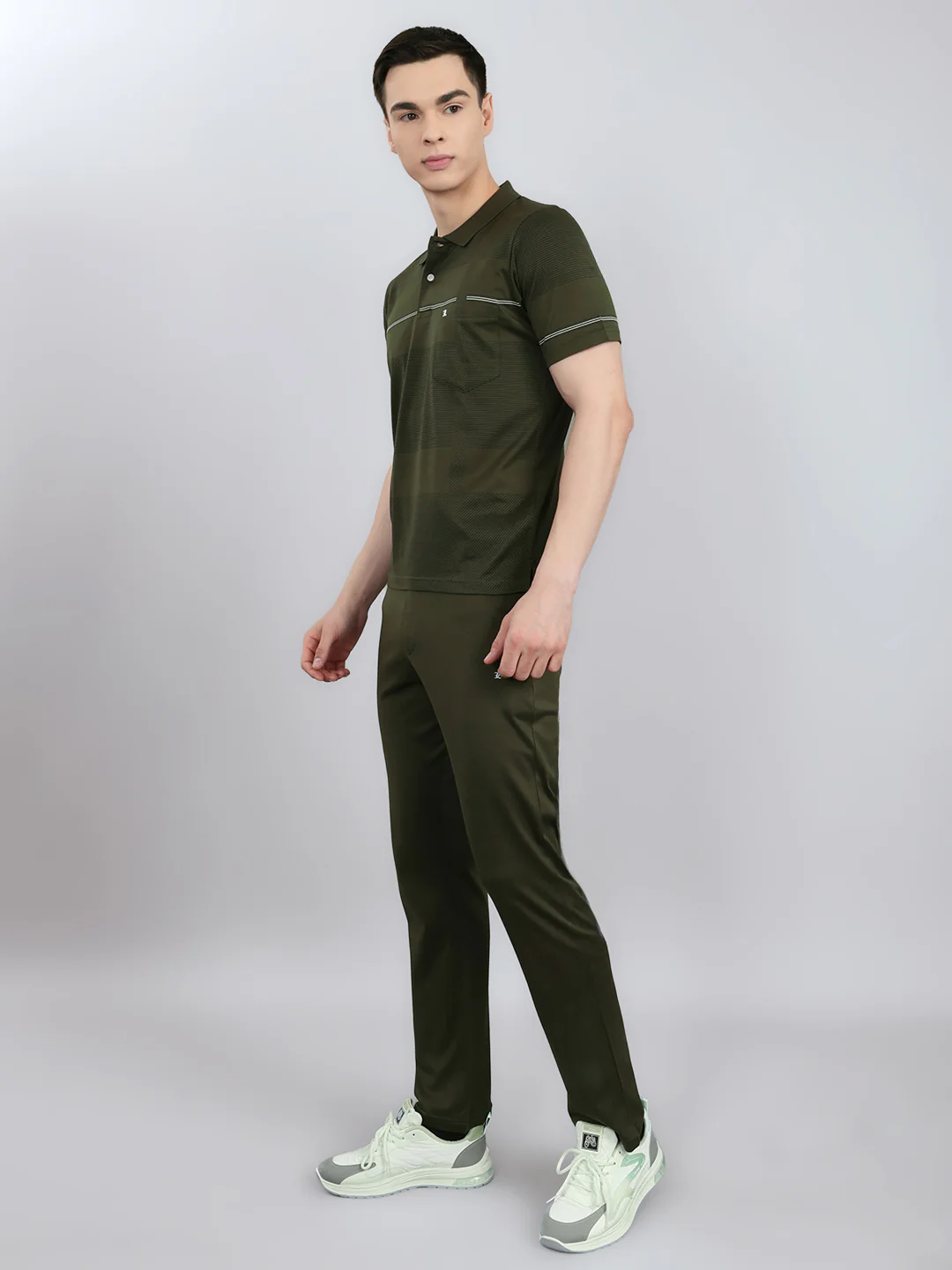Luxuria Men Olive Solid Round Neck Half Sleeve Lower Set - Image 2