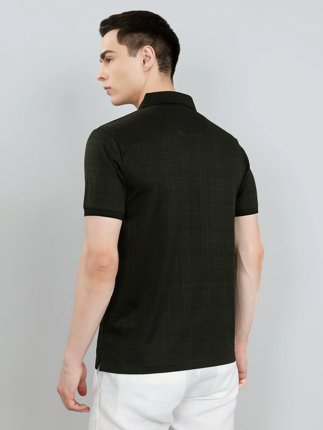Luxuria Men Olive Stripe Collar Half Sleeve T-Shirt - Image 3
