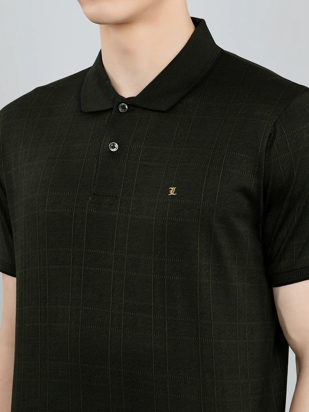 Luxuria Men Olive Stripe Collar Half Sleeve T-Shirt - Image 4