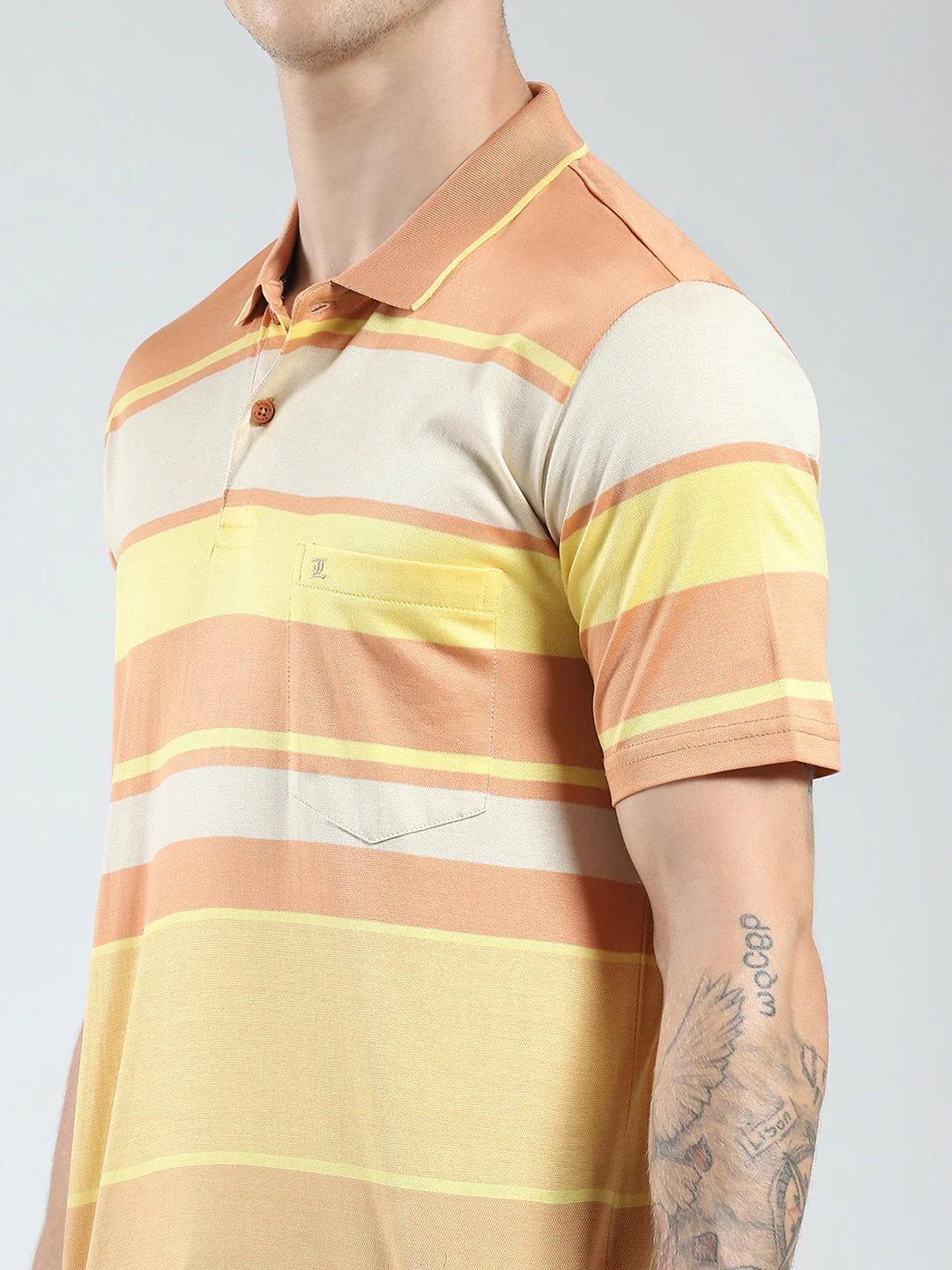 Luxuria Men Orange Stripe Collar Half Sleeve T-Shirt - Image 7