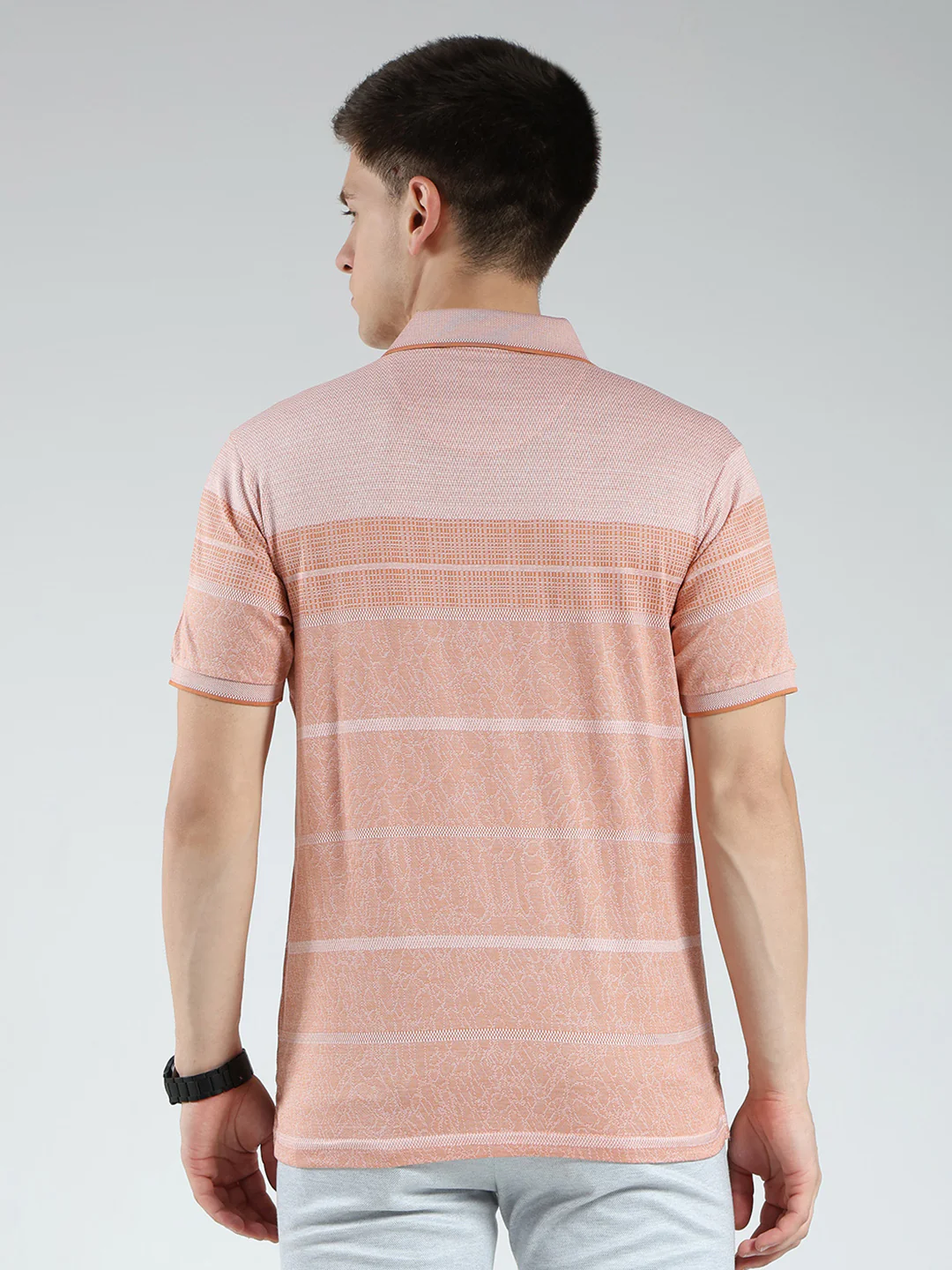 Luxuria Men Orange Stripe Collar Half Sleeve T-Shirt - Image 5
