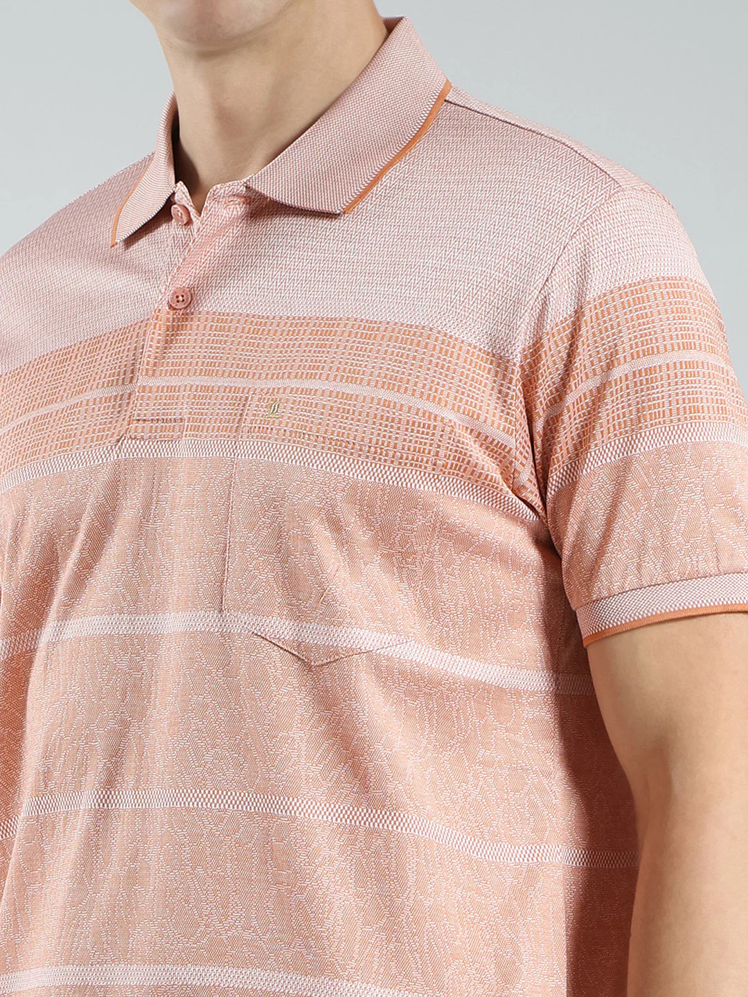 Luxuria Men Orange Stripe Collar Half Sleeve T-Shirt - Image 7