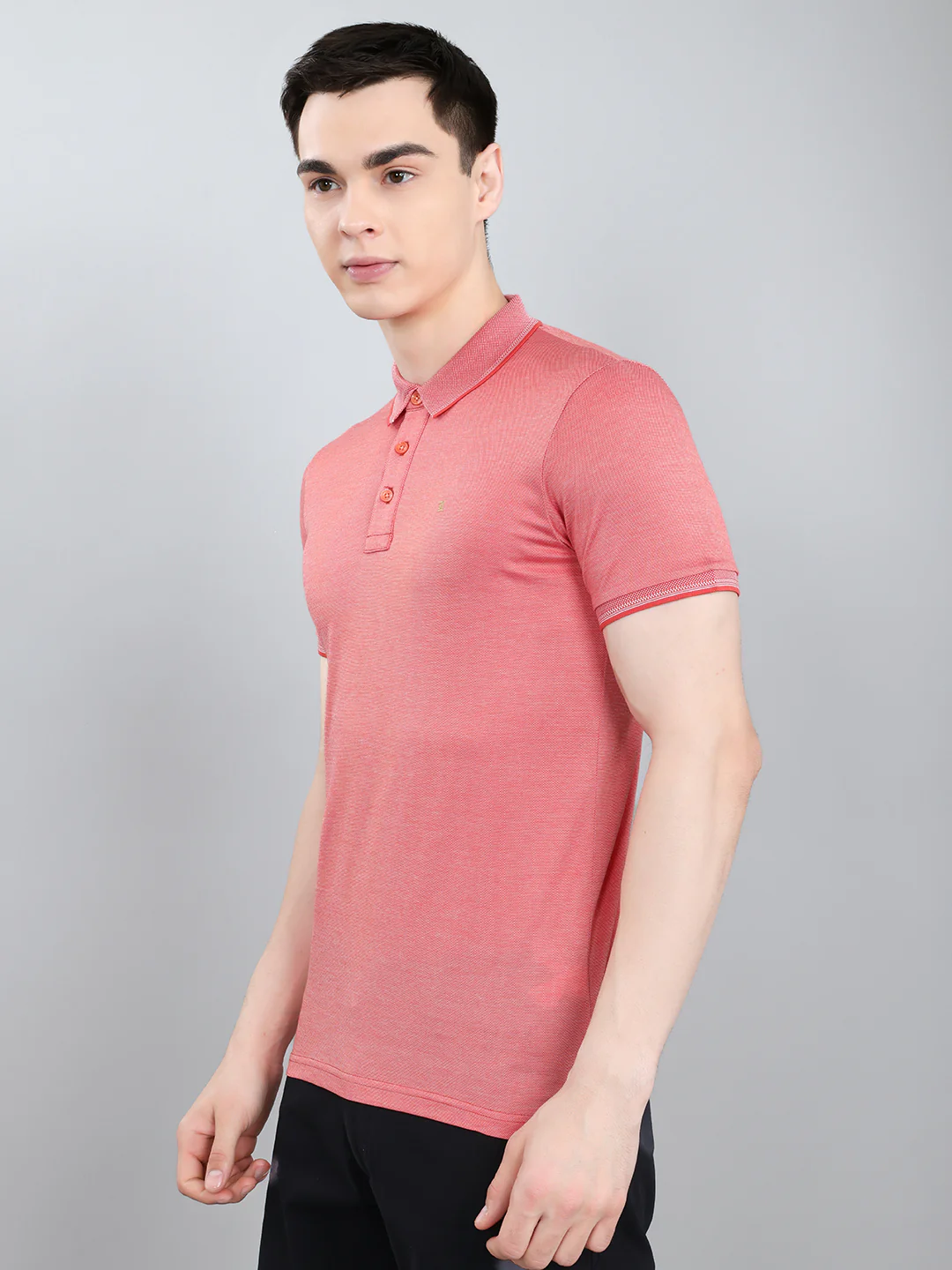 Luxuria Men Pink Solid Collar Half Sleeve T-Shirt - Image 2