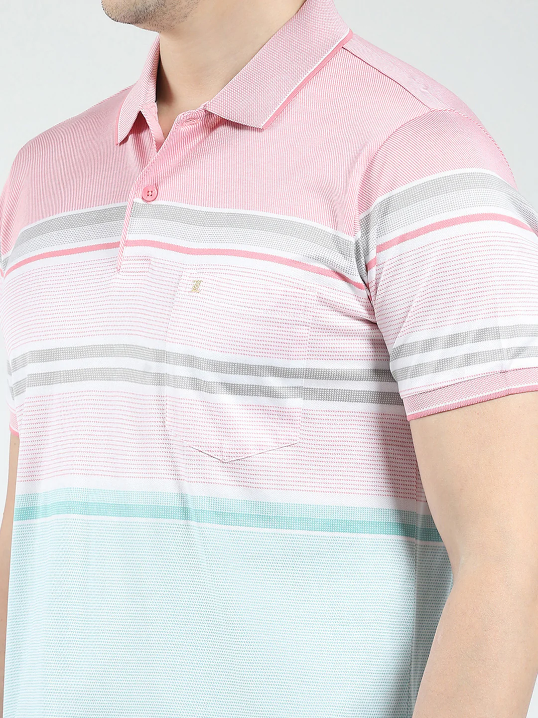 Luxuria Men Pink Stripe Collar Half Sleeve T-Shirt - Image 7