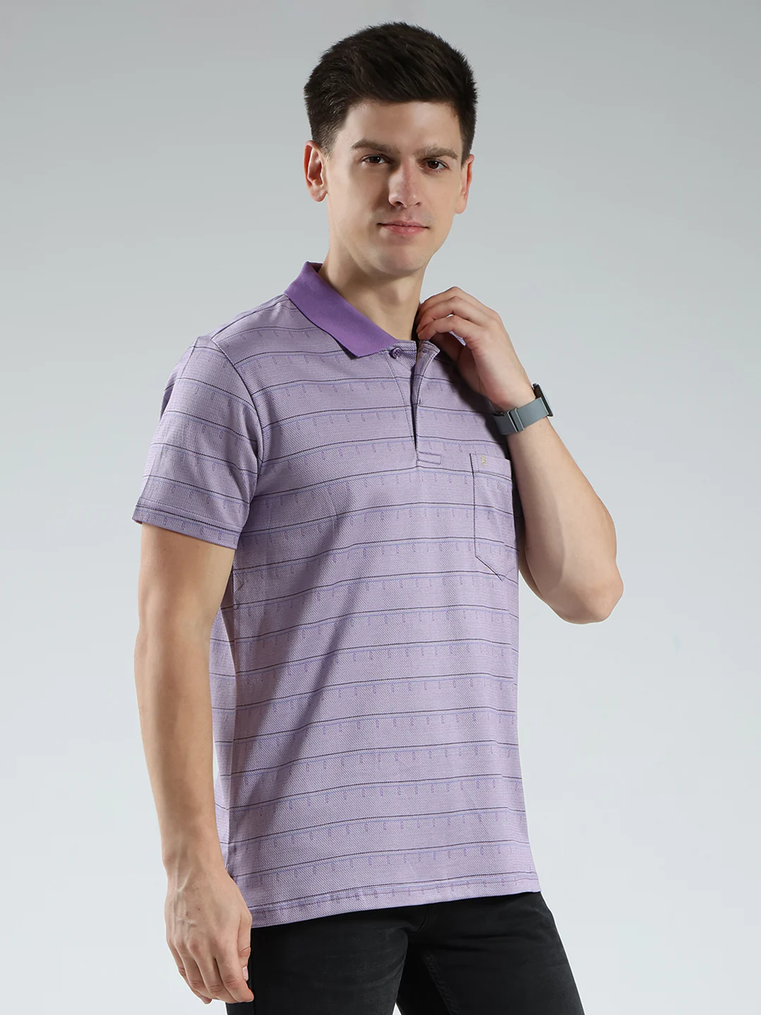 Luxuria Men Purple Stripe Collar Half Sleeve T-Shirt - Image 4