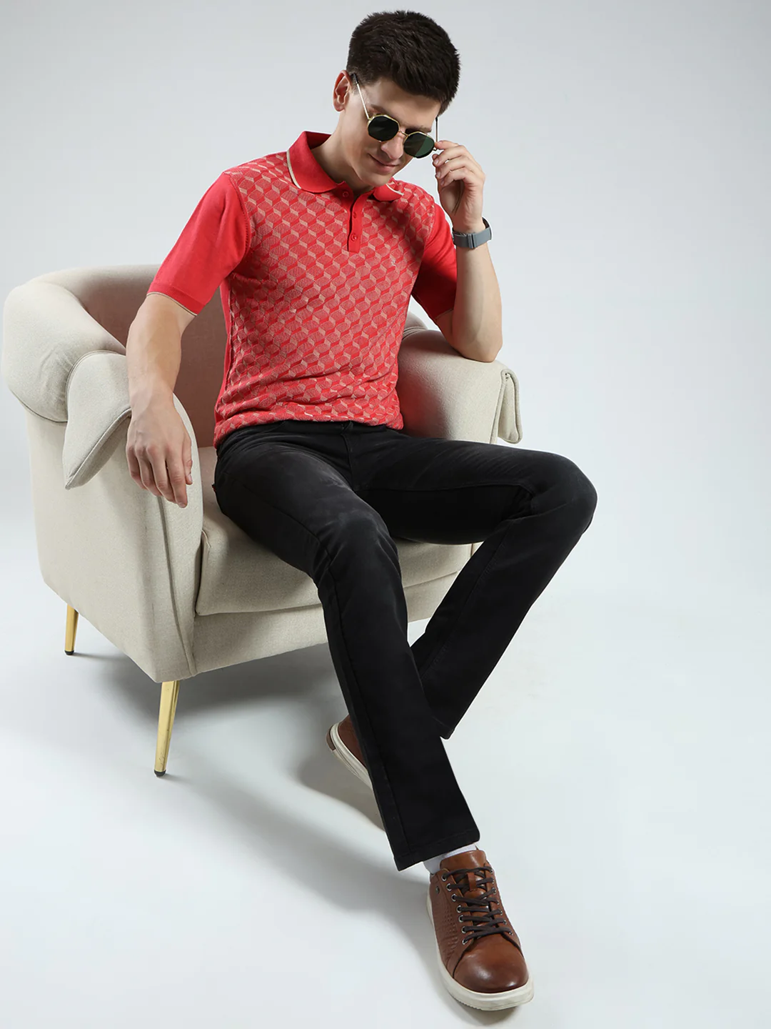 Luxuria Men Red Printed Collar Half Sleeve T-Shirt - Image 2