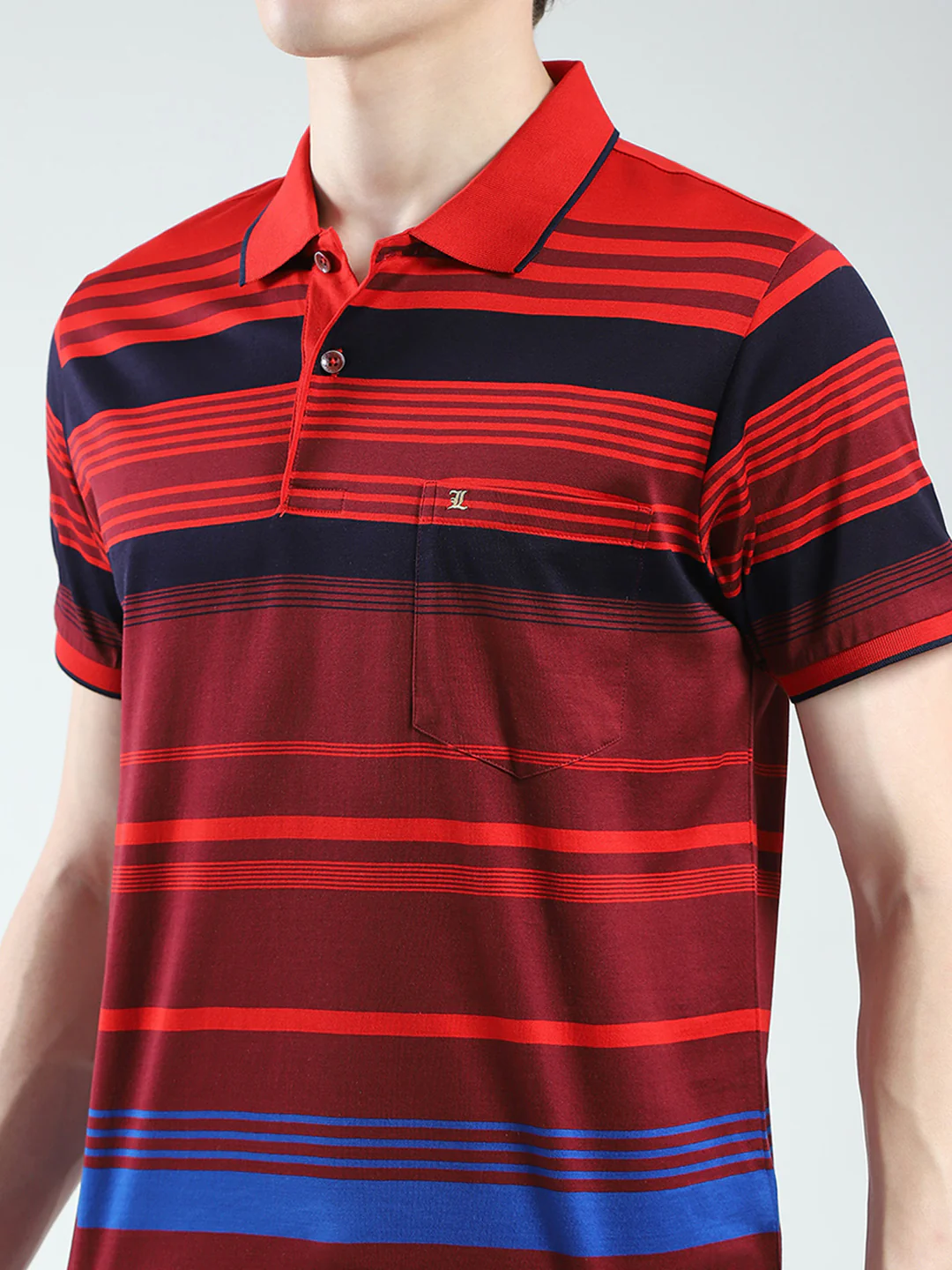 Luxuria Men Red Stripe Collar Half Sleeve T-Shirt - Image 7
