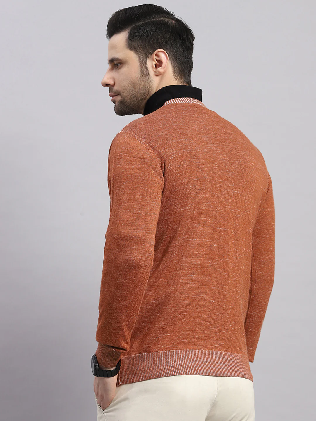 Luxuria Men Rust Printed V Neck Full Sleeve Pullover - Image 5