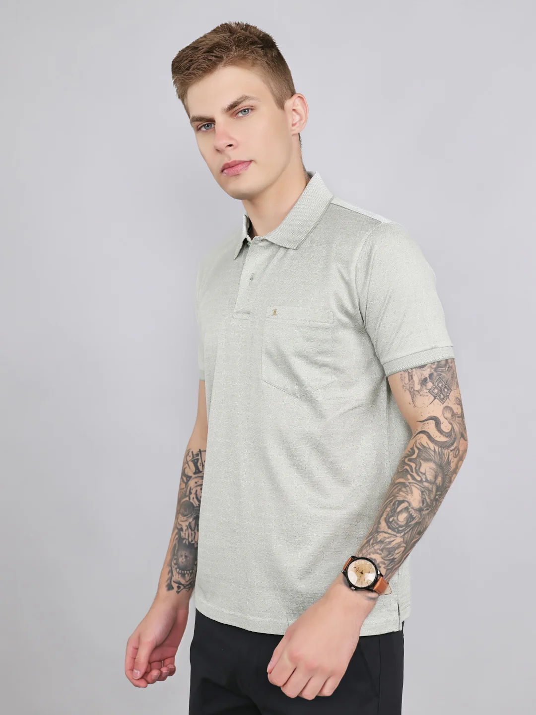 Luxuria Men Sea Green Printed Collar Half Sleeve T-Shirt - Image 2