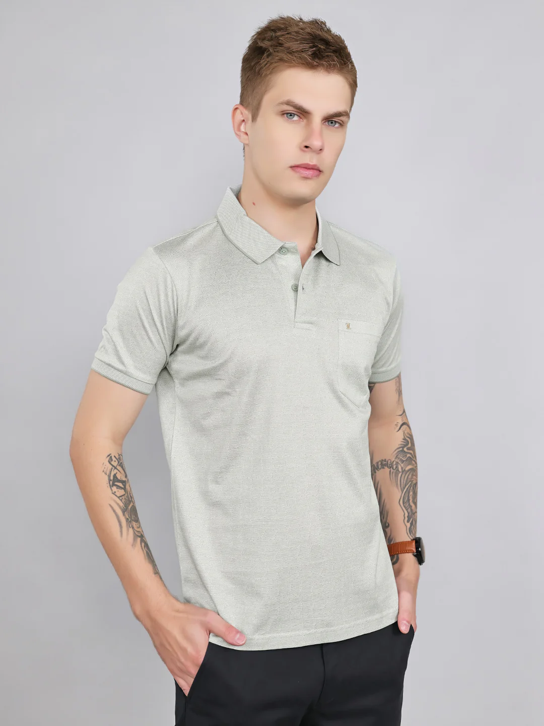 Luxuria Men Sea Green Printed Collar Half Sleeve T-Shirt - Image 3