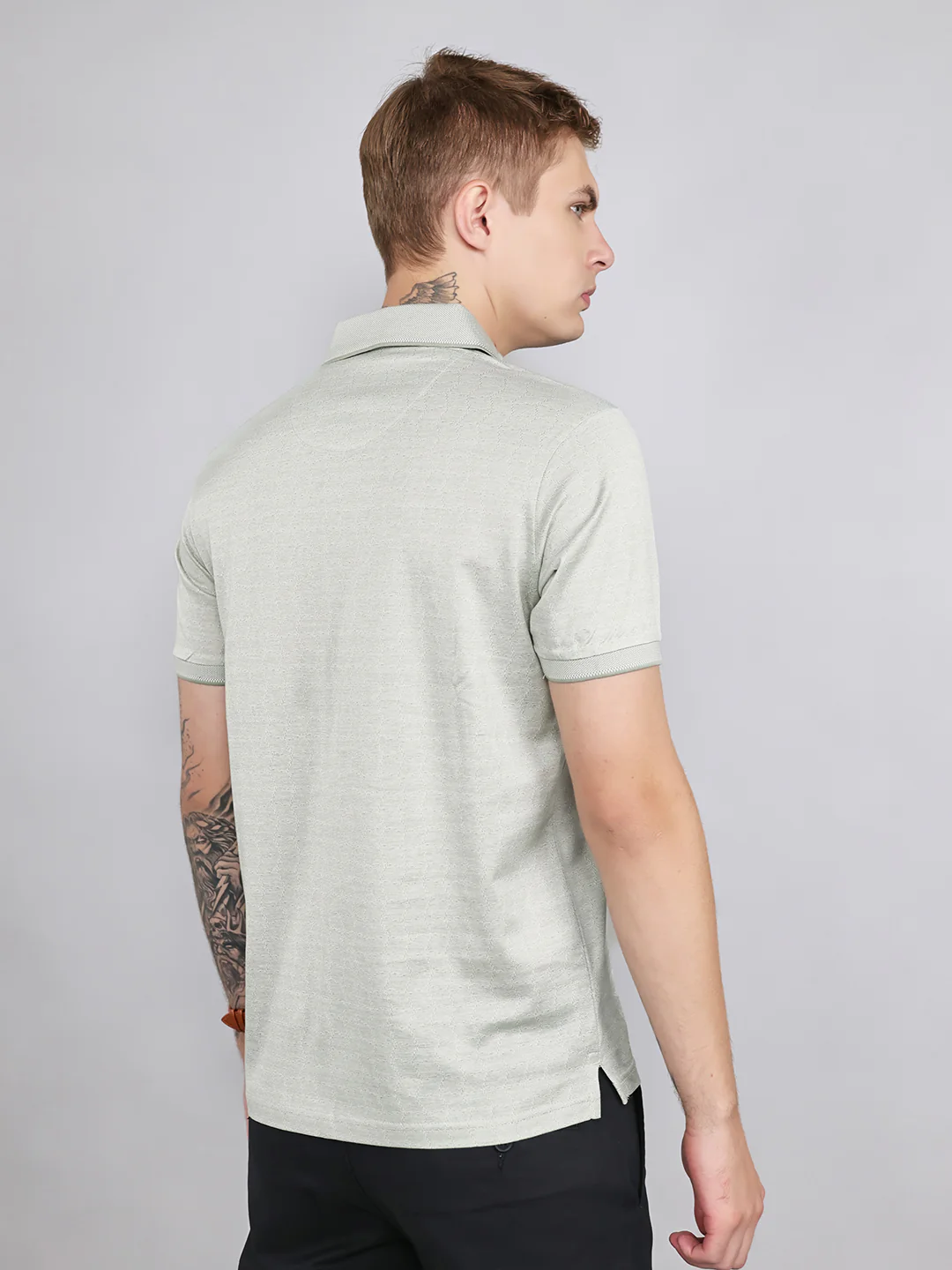Luxuria Men Sea Green Printed Collar Half Sleeve T-Shirt - Image 4