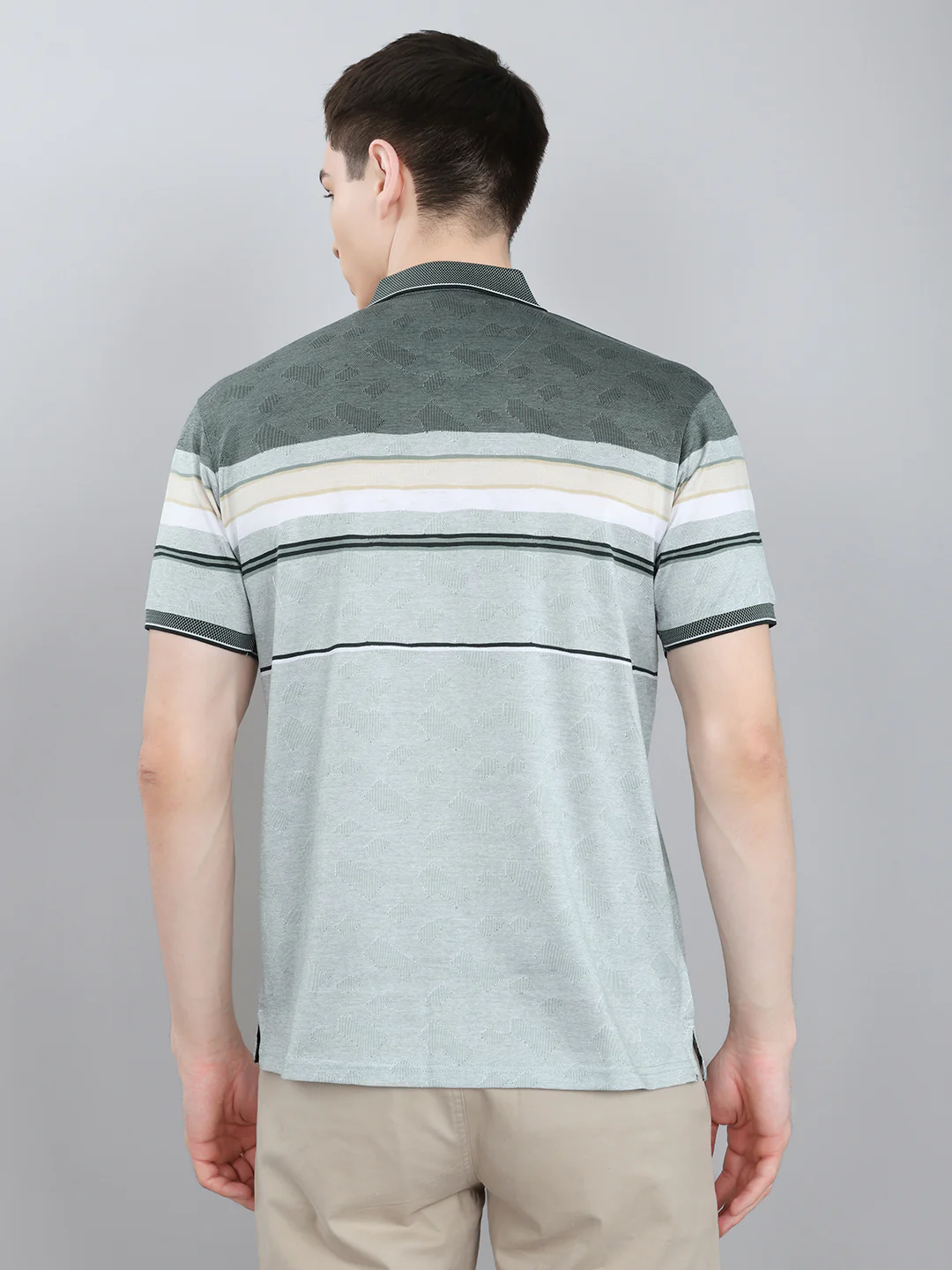 Luxuria Men Sea Green Stripe Collar Half Sleeve T-Shirt - Image 4