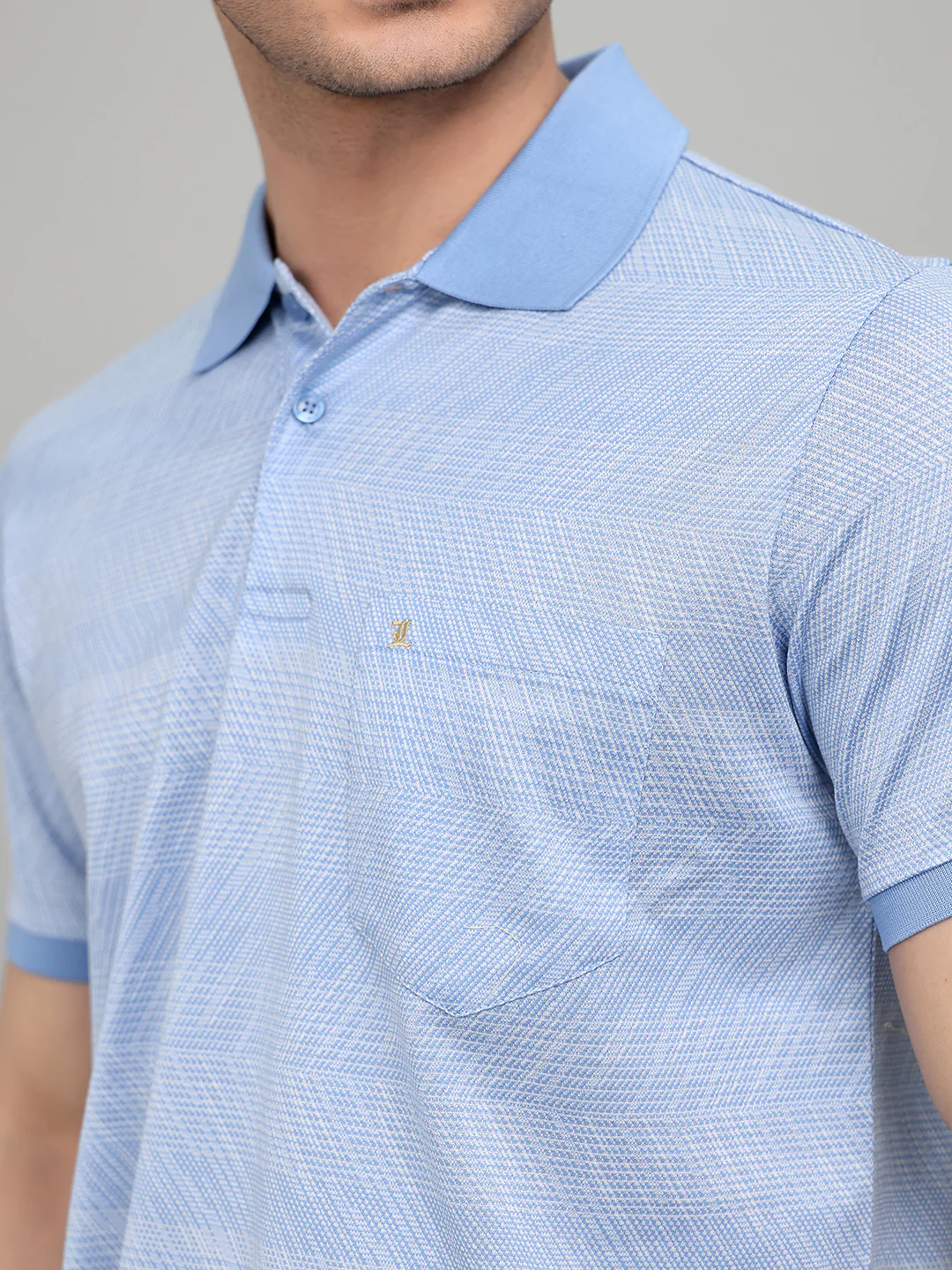 Luxuria Men Sky Blue Printed Collar Half Sleeve T-Shirt - Image 4