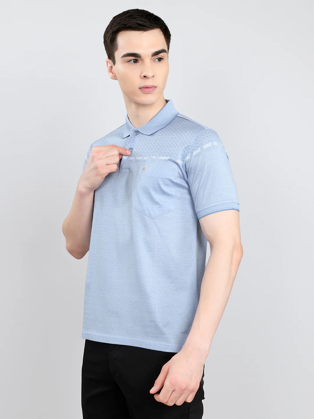 Luxuria Men Sky Blue Printed Collar Half Sleeve T-Shirt - Image 3