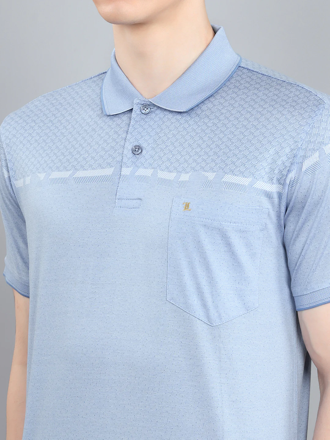 Luxuria Men Sky Blue Printed Collar Half Sleeve T-Shirt - Image 5