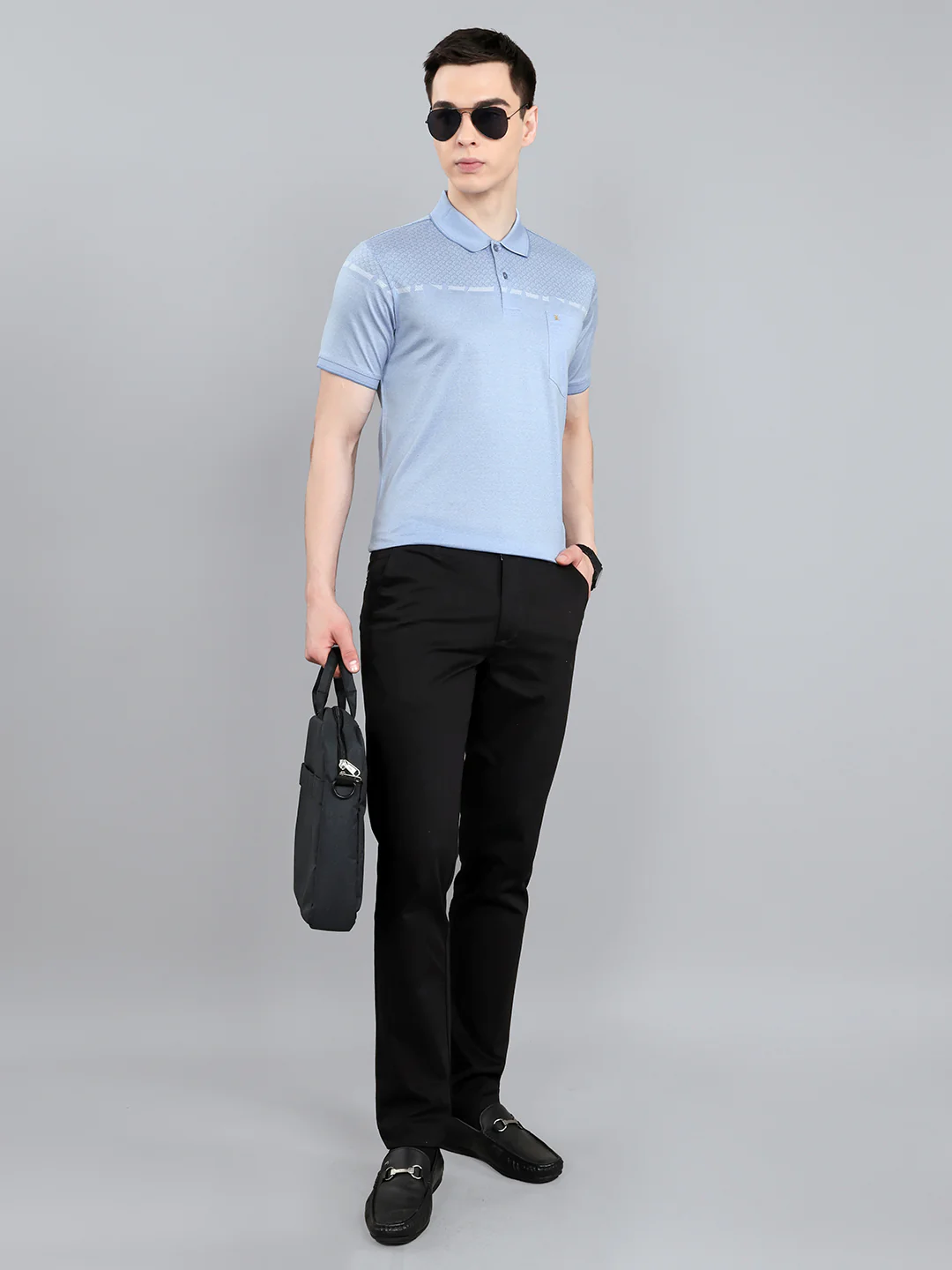 Luxuria Men Sky Blue Printed Collar Half Sleeve T-Shirt - Image 6