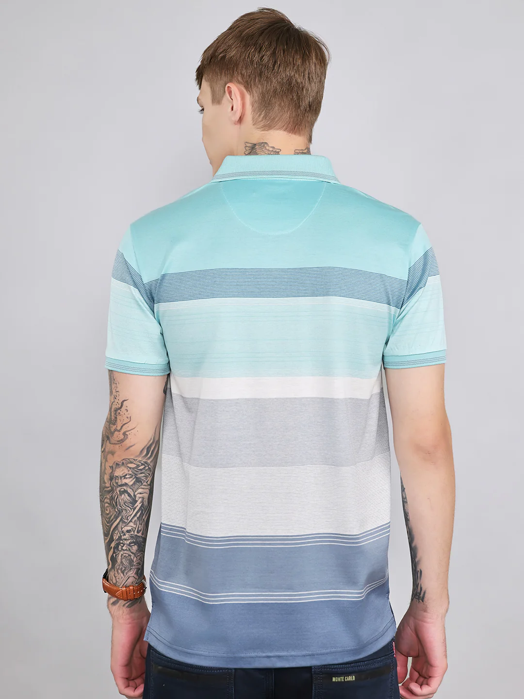 Luxuria Men Sky Blue Printed Polo Collar Half Sleeve T-Shirt - Image 4