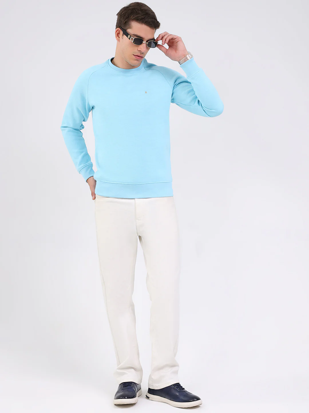 Luxuria Men Sky Blue Solid Round Neck Full Sleeve Sweatshirt - Image 2
