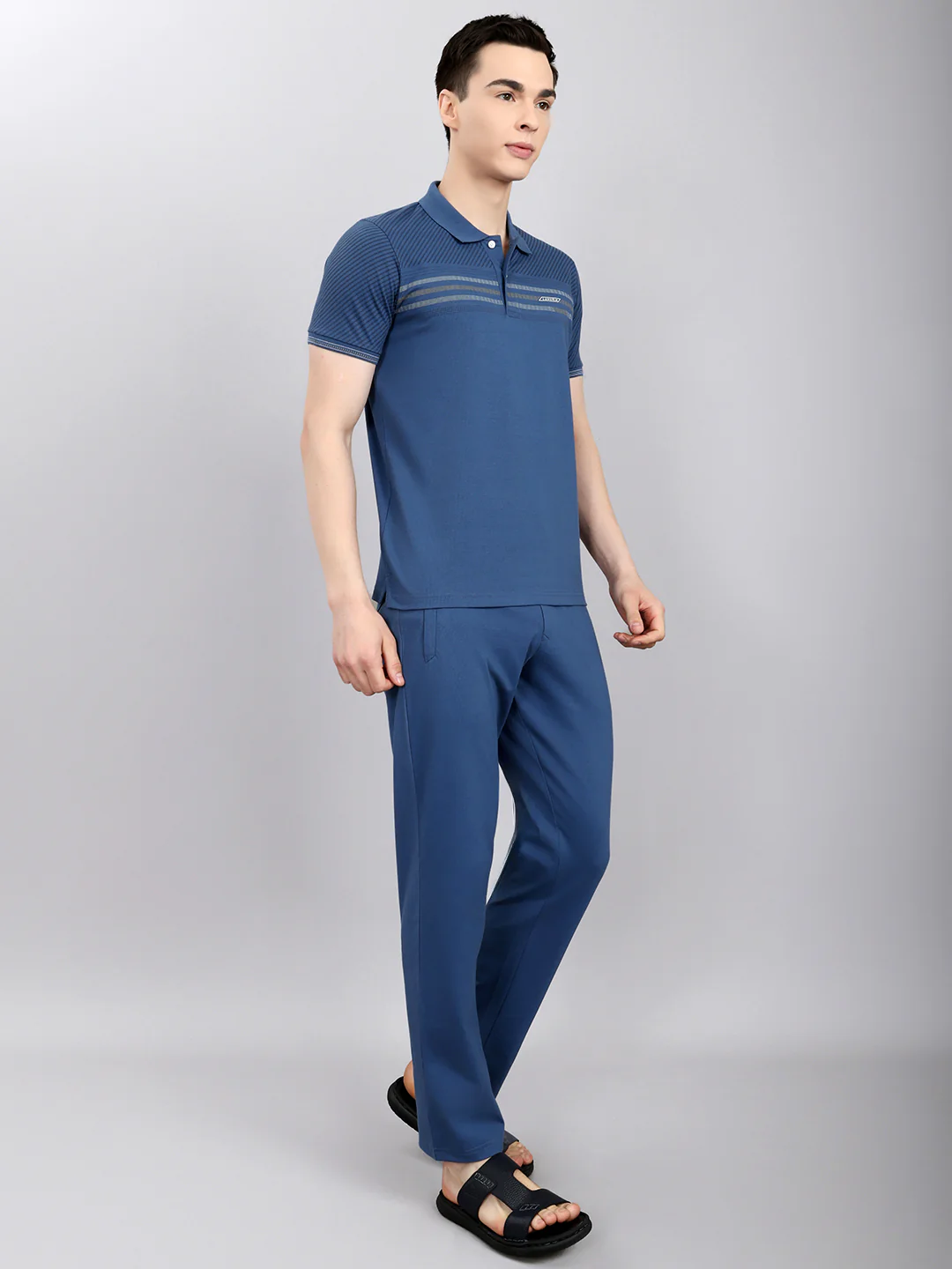 Luxuria Men Sky Blue Solid Round Neck Half Sleeve Lower Set - Image 3