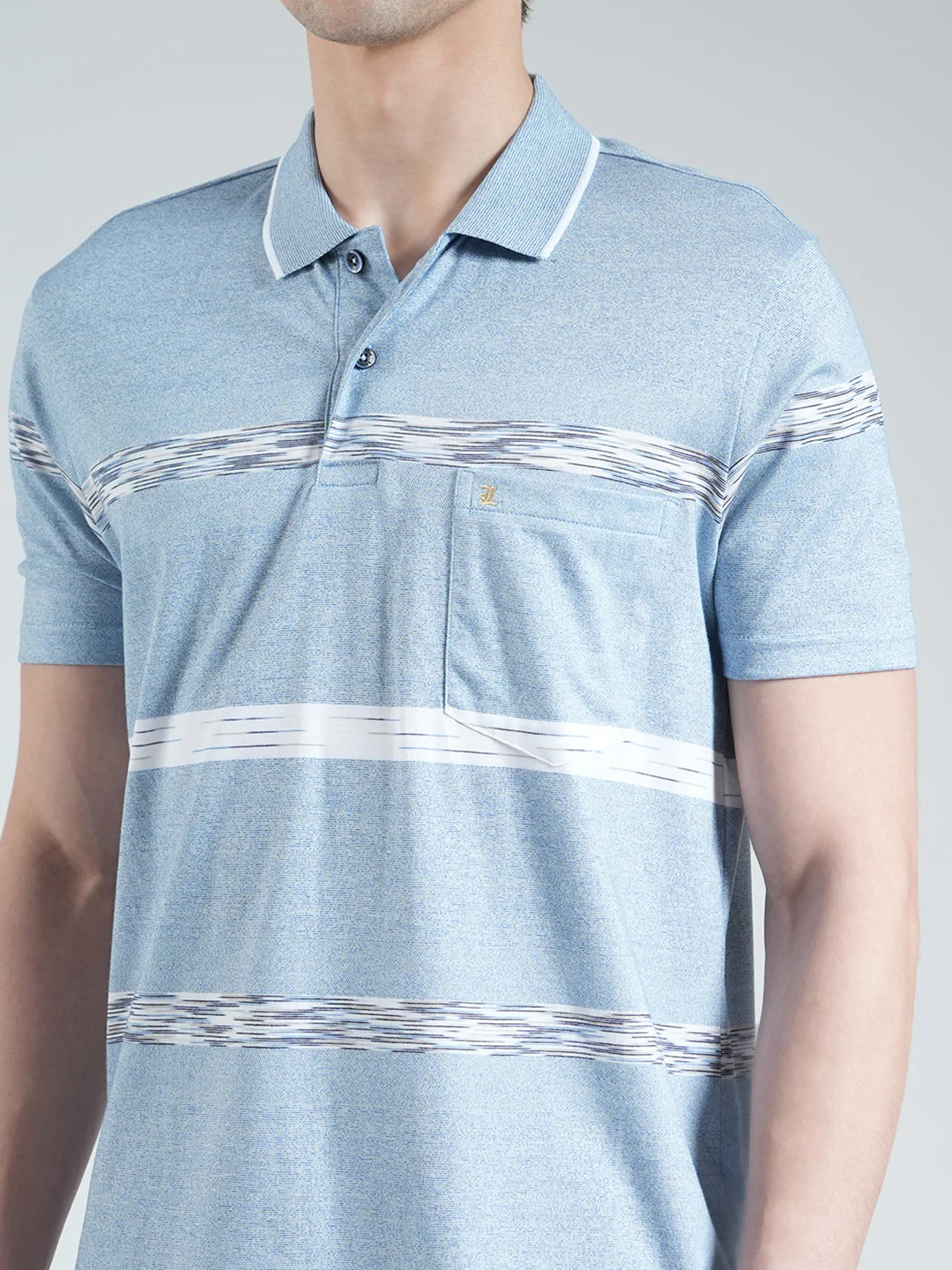 Luxuria Men Sky Blue Stripe Collar Half Sleeve T-Shirt - Image 7