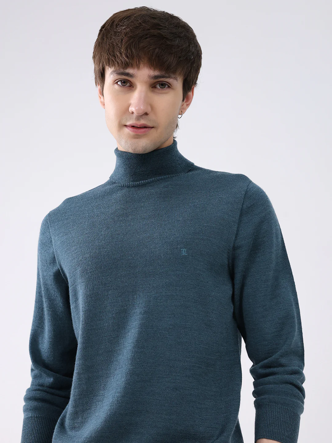 Luxuria Men Teal Blue Solid High Neck Full Sleeve Pullover - Image 7
