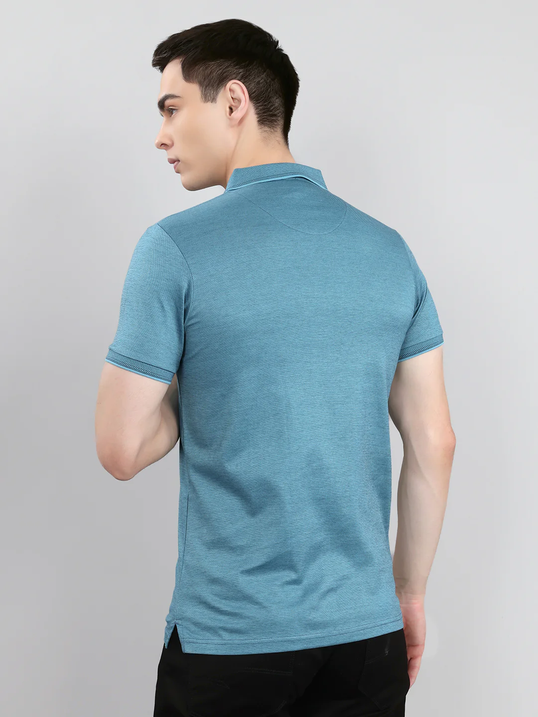 Luxuria Men Turquoise Blue Solid Collar Half Sleeve T-Shirt - Image 5