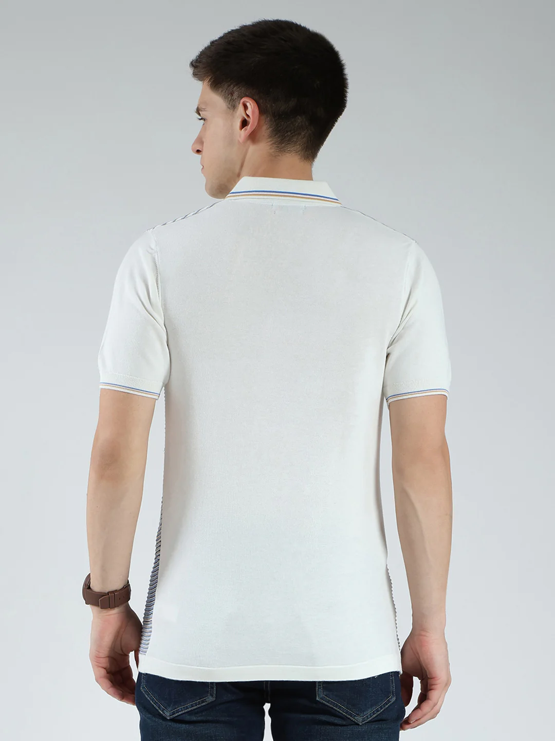 Luxuria Men White Stripe Collar Half Sleeve T-Shirt - Image 5