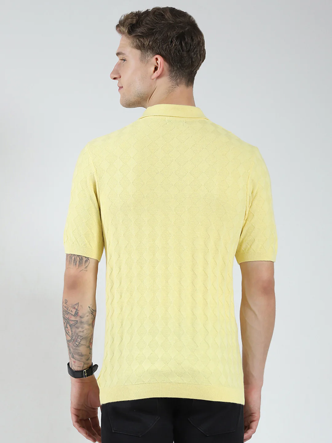 Luxuria Men Yellow Self Design Collar Half Sleeve T-Shirt - Image 5