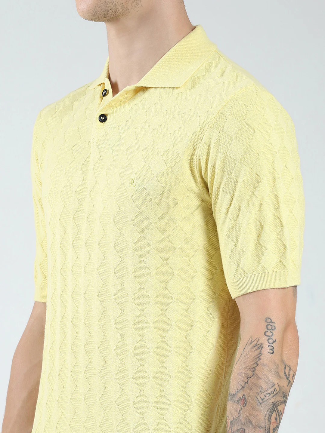 Luxuria Men Yellow Self Design Collar Half Sleeve T-Shirt - Image 7